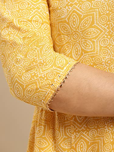 Image of rangita Cotton Calf Length Printed Tiered Flared Kurti for Women | Kurta for Women