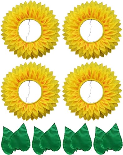 Cazqgoy Coiffe de tournesol, gants, couvre-chef, bandeau à fleurs, chapeau, costume de fleurs pour costumes de danse, capuche de tournesol (4)