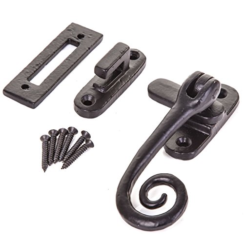 Image of White Hinge Limited Black Antique Window Casement Fastener - Cast Iron Monkey Tail Mortice Latch
