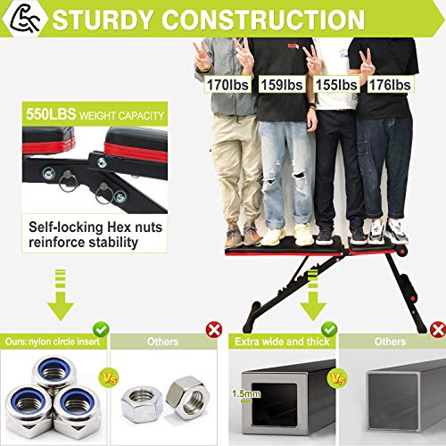 LINODI Weight Bench, Workout Bench for Home Gym, Adjustable Strength Training Benches for Full Body Workout, Multi-Purpose Foldable Incline Decline Gym Bench