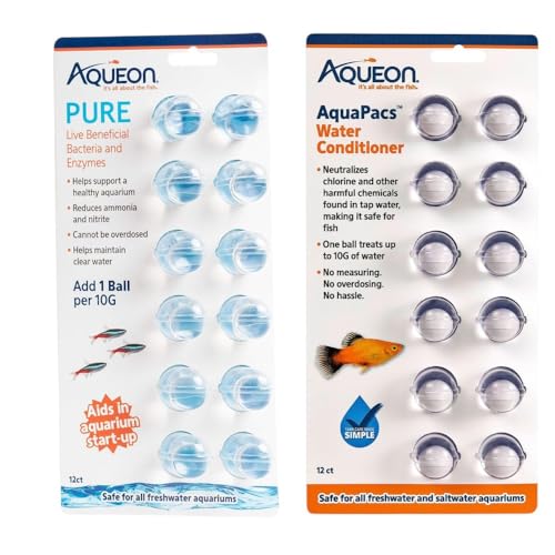 Image of Aqueon Aquarium Maintenance Bundle | Aqueon Pure Live Bacteria & Enzymes for 10 Gallons 12pk and AquaPacs Water Conditioner 10 Gallons 12pk. for Healthy, Clear Aquariums.