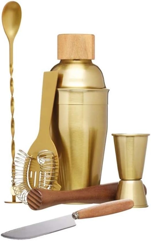 BarCraft Cocktail Making Kit (6-Piece Gift Set) -Brass Finish, 2, 28 x 32 x 28 cm