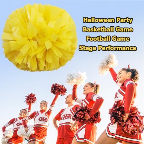 image for Hooshing 2PCS Yellow Pom Poms Cheerleading with Baton Handle for Team 