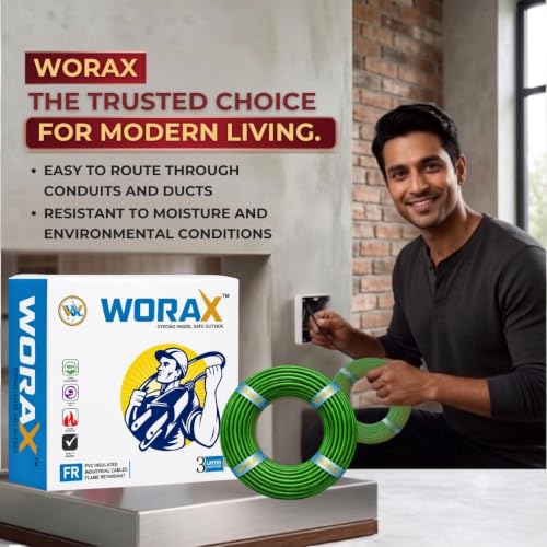 Image of WORAX 1.5 Sq mm Single Core Multi-Strand Green Earth Wire (90 Metres) | CCA Earthing Cable | PVC Insulated Electric Safety Wire