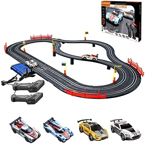 Electric Racing Tracks for Boys and Kids Slot Car Race Track Sets Including 4 Slot Cars 1:43 Scale and 2 Hand Controllers Race Car Track Sets, Gift Toys for Children