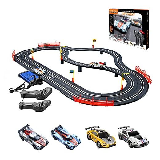 Electric Racing Tracks for Boys and Kids Slot Car Race Track Sets Including 4 Slot Cars 1:43 Scale and 2 Hand Controllers Race Car Track Sets, Gift Toys for Children