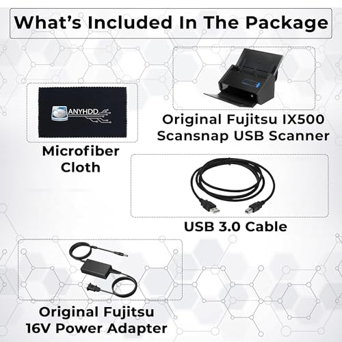 Fujitsu IX500 Scansnap USB High Speed Cloud Enabled Document Scanner, 1 Year Warranty - Photo & Receipt Scanner, ADF with Duplex Scanning Incl. Power Adapter + USB 3.0 Cable + Cloth (Renewed)