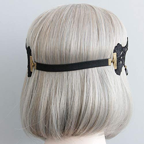 Lurrose Forehead Chain Halloween Gothic Lolita Black Pearl Lace Elastic Hair Band Crown Headband Headwear #TOP6