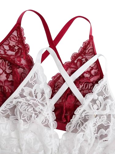 Image of MakeMeChic Women's Plus Size Lace Bralette Front Closure Bras Wireless Deep V Triangle Sexy Lace Bra