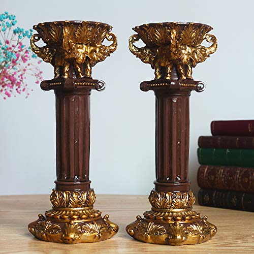 Decorative Elephant Candle Holders Set Of 2, Retro Gold Pillar Candle Holders Candlestick Candleholders Stand Centerpieces Home Decor For Bedroom, Living Dining Room, Mantel, Fireplace, Birthday Gift #TOP7