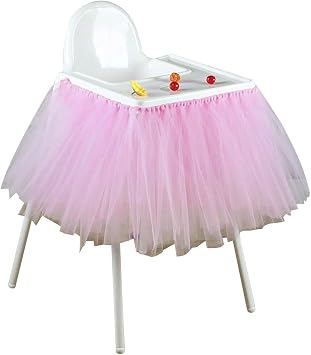 ECYC Tulle Table Skirt Baby Shower Birthday Decoration High Chair Home Textiles Party Supply, Pink