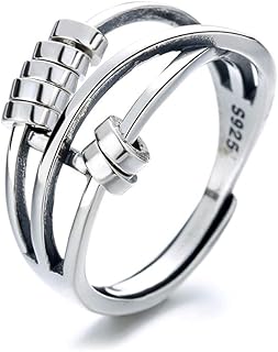 Anel Anti-Ansiedade de Prata Esterlina 925 para Mulheres, Anéis de Inquietação para Ansiedade, Anel de Ansiedade Com Miçangas, Anel Giratório