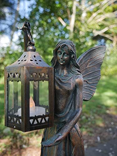 garden mile® Large Light Up LED Lantern Winged Angel Garden Ornament Statue Outdoor Indoor Fairy Sculpture Lamp Decorative Patio Lighting Decor Figurine Statue