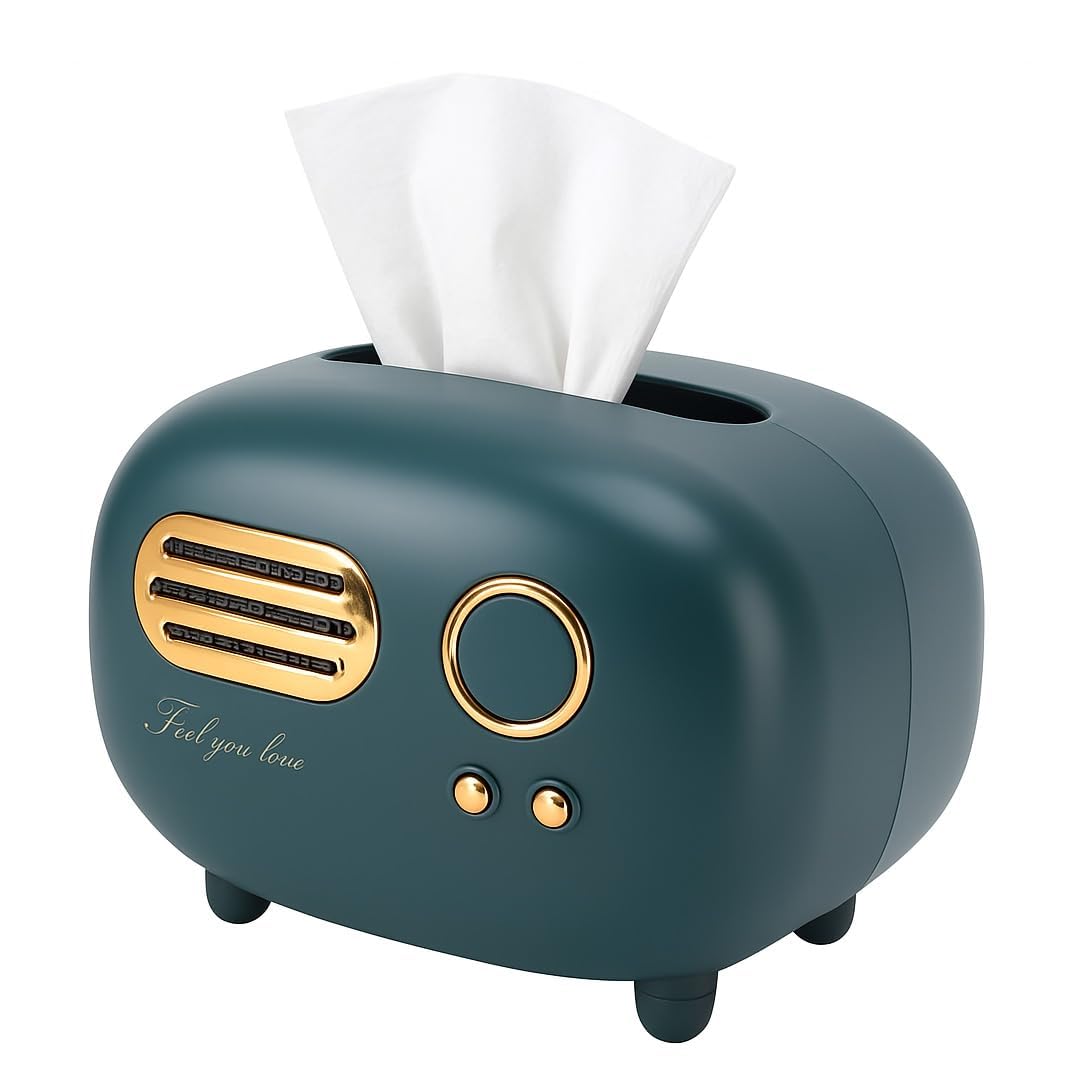 INKULTURE Vintage Retro Tissue Box Holder for Home Kitchen Dining Table & Paper, Living Room, Bedroom & Desktop Tissue Storage Organizer (DarkGreen, Model No. 01)-image-29