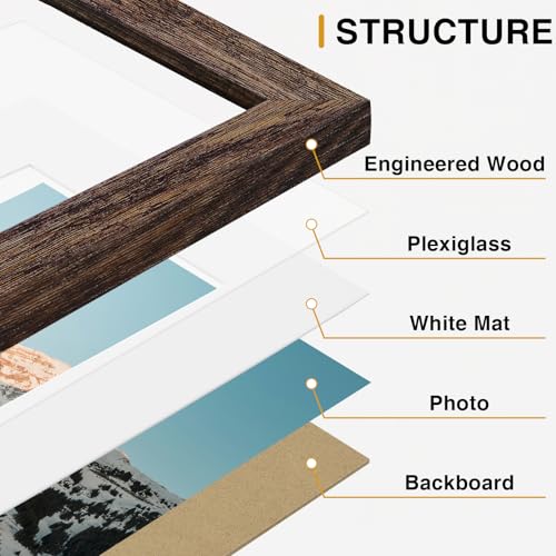 Image of Vittanly 10 Pack Picture Frames Collage Wall Decor, Gallery Wall Frame Set for Wall or Tabletop Display, Engineered Wood and Shatter-resistant Plexiglass, Multi Sizes with 8x10, 5x7, 4x6 Frames, Brown