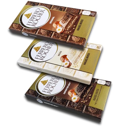 3 er Set Ferrero Rocher Schokoladen Tafeln 3 x90g Zartbitter +Weiss+Orginal Hasselnuss