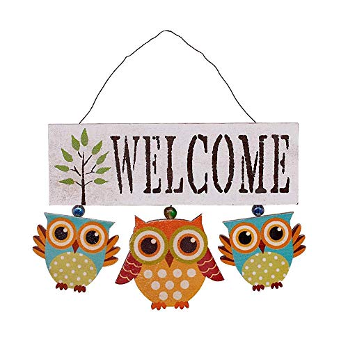 Primitive Country Wood White Welcome Owl Sign/Wall Art