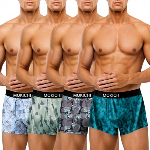 Image of Men's Printed Boxer Briefs | Soft Stretch Comfortable Trunks with Elastic Waistband | Breathable Everyday Innerwear for Men | Assorted Multicolor Prints | Pack of 4