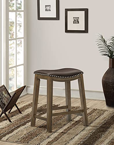 Lexicon Alviso Wooden Saddle Seat Counter Height Stool, 24" Sh, Brown #TOP5
