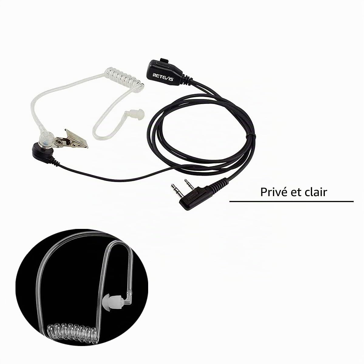 Retevis Radio Oreillett 2 Pin Compatible RT24 RT27 RT619 BaoFeng UV-5R Plus Nestling BF-888S BF-88E Radioddity Tube Acoustique Transparent Oreillette (1 Pcs)