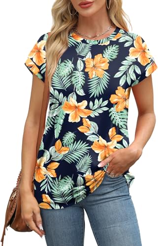 Image of Alaroo Womens Summer Tops Short Sleeve Shirts Crew Neck Cute Trendy Tunic Blouses (S-3XL)