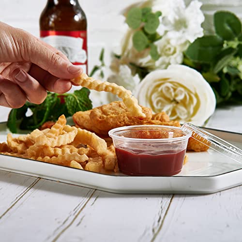 Image of 200 Sets 3.25 oz Plastic Portion Cups with Lids, Plastic Sauce Cup with Lid | Leak-proof sealing lids for sauces, jelly shots, souffle, condiments, dressings, for daily use, commercial kitchens, takeaway