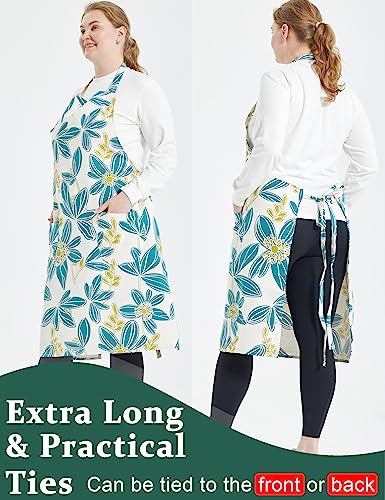 Apronner Cotton Linen Baking Plus Size Aprons For Women With Pockets Kitchen Cooking 2X-3X Pistil Petal #TOP4