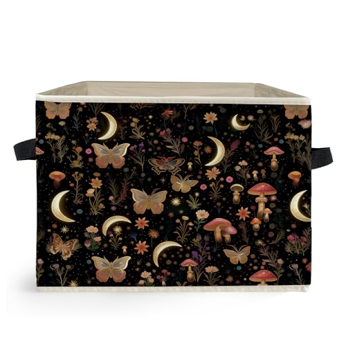 Ghoaoivo Enchanted Forest Boho Witchy Storage Box Bins, Mystical Moon Butterfly Mushroom Floral Collapsible Storage Basket Organizer for Bedroom Laundry Room Clothes Toys Books, Toybox for Girls