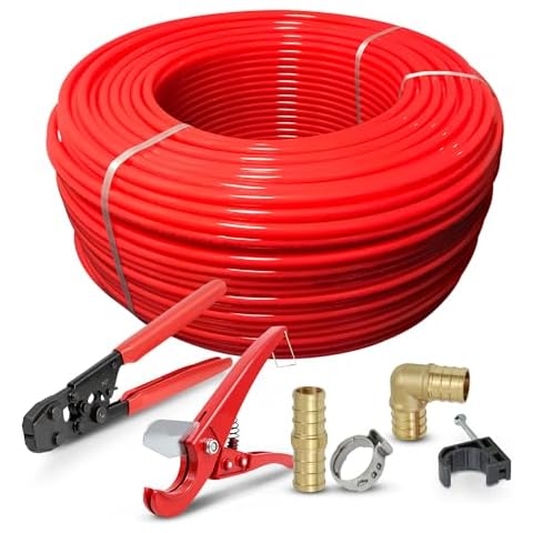 Pexflow PXKTOB121000 Starter Kit-1/2 Inch Oxygen Barrier Tubing, Cutter Tool, Oetiker Crimp Rings, Half Clamp Elbow Straight Coupling Pex Barb Plug Full Strap w/Nail, 1/2 Inch X 1000 Feet, Multi Color Cover