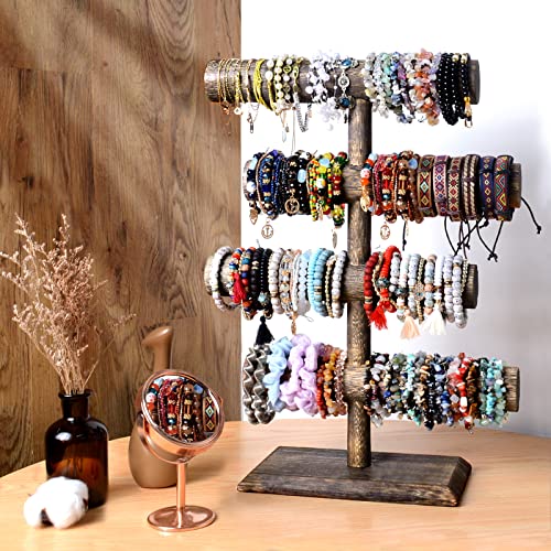 LadyRosian 4 Tier Wooden Display Jewelry Accessory Stand Jewelry Bracelet Holder Bangle Watch Necklace Storage Jewelry Holder Stand Display Organizer (Brown-4 layers) - Thumbnail 7