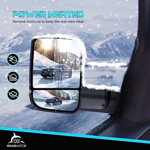 Image of Smoked Power Heated Tow Mirrors Compatible with 2009-2018 Dodge Ram 1500, 2010-2018 2500 3500, 2019-2024 Ram 1500 Classic Flip Up Extended Trailer Towing Side Mirrors with Puddle Light, Black Housing