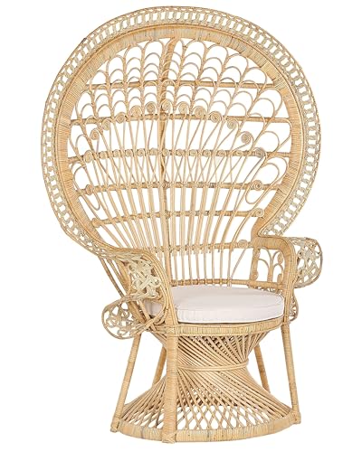 Beliani Fauteuil Style Bohème avec Coussin Assorti en Rotin Clair Emmanuelle