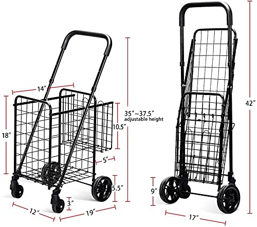 Happygrill Foldable Shopping Cart For Luggage Travel Grocery Utility Cart Durable Metal Push Cart With Double Basket And Swivel Wheels #TOP7