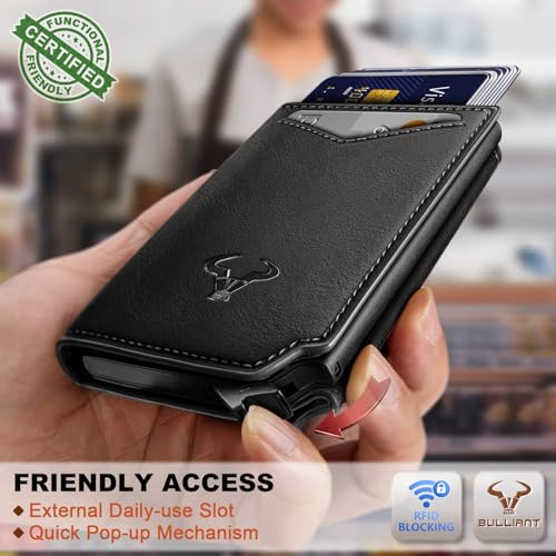 Image of BULLIANT Men Wallet Leather Wallet Card Holders Money Clip for Men 10Cards-Magnetic Flip on Metal Case