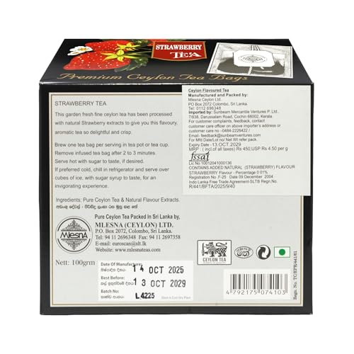 Image of Mlesna Strawberry Black Tea 100g | 50 Foil-Wrapped Tea Bags | Pure Ceylon Black Tea | Rich in Antioxidants | Imported from Sri Lanka