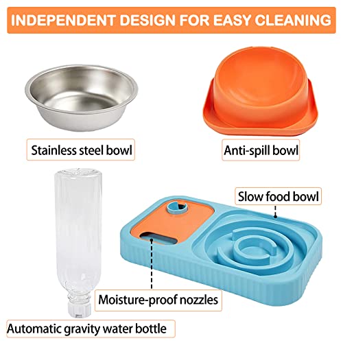 Bnosdm Triple Tilted Dog Cat Bowls Pet Slow Feeder With Automatic Gravity Water Dispenser Bottle, Raised Stainless Steel Dog Bowl For Puppy Cat #TOP7