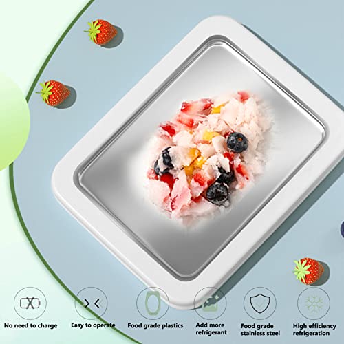 Ice Cream Roll Maker with 2 Scrapers, Iceten Instant DIY Ice Cream Roller Pan,Make Easy Ice Cream Rolls for Homemade Rolled Cream Frozen Yogurt Gelato Sorbet at Home （White）