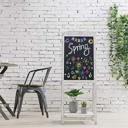Mygift 45-Inch Shabby Whitewashed Wood Freestanding Chalkboard Easel Sign With Display Shelf #TOP1
