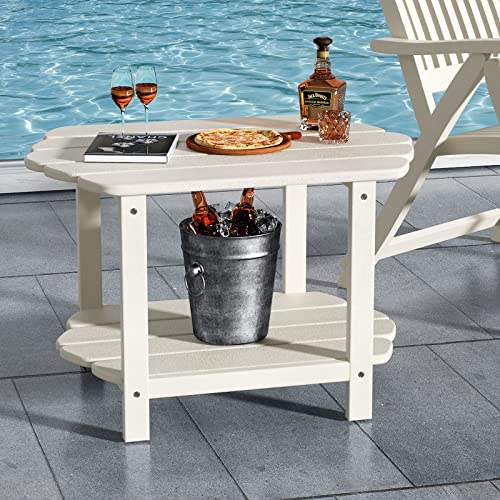 Ferfalder Adirondack Patio Table-2 Tier Outdoor Side Table White Balcony Table For Garden Pool #TOP29