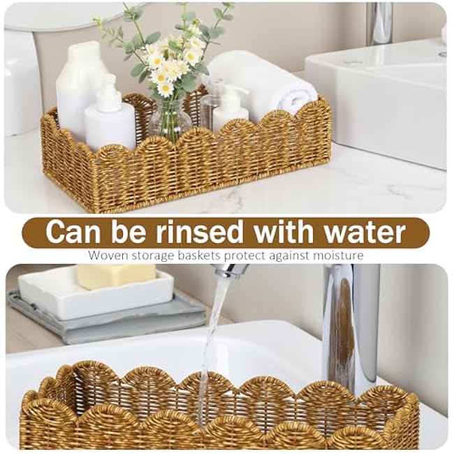 Scalloped Basket Toilet Organizer£ºCompact Moisture-resistant Storage for Tank & Nursery - Elegant Boho Handwoven Decor