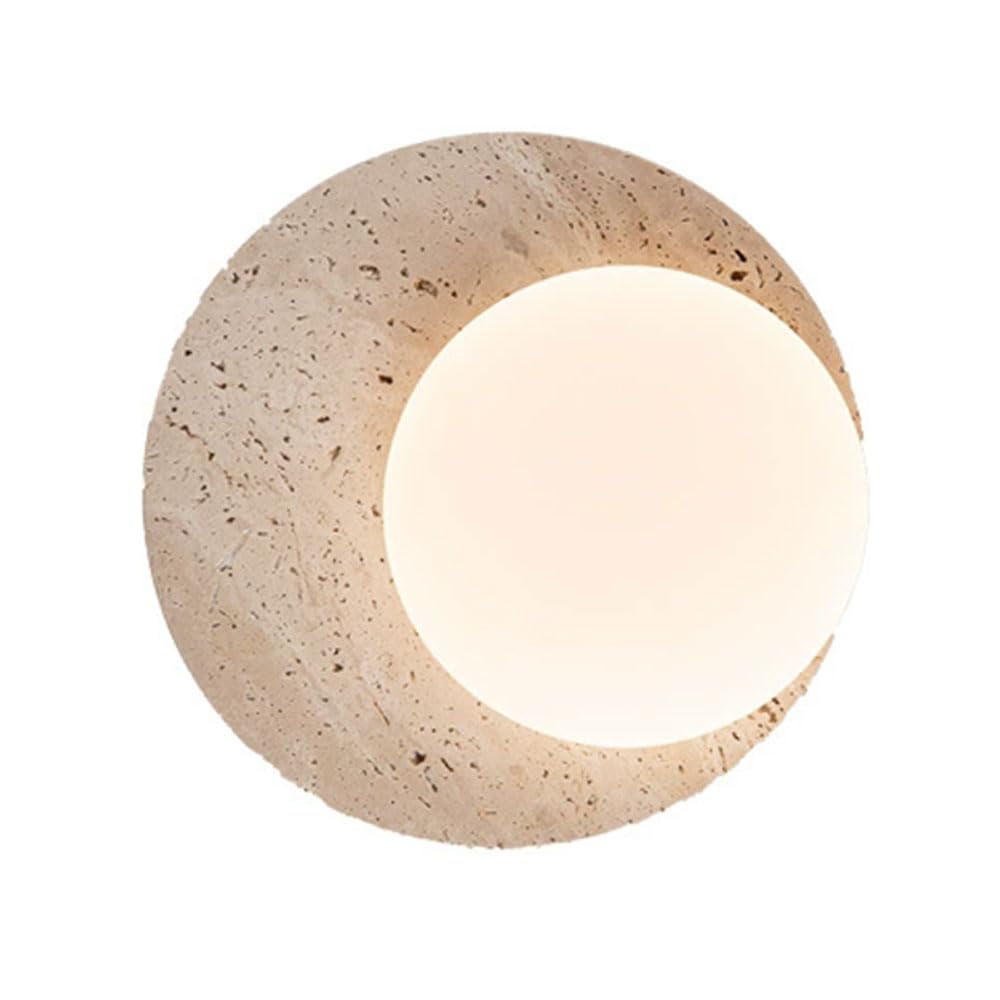 HXYSXHJUO Medieval Style Circular Wall Sconce, 9.8in Natural Yellow Travertine Light, Hard Wiring Connection LED Lamp, Living Room Hallway Entrance Decorative Lighting Fixtures