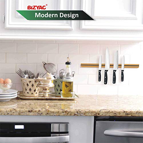 14" Magnetic Knife Strip | Premium Oak Wood | 3M™ Self Adhesive Foam Tape | Slim Design | Modern Kitchen Cabinet Organizer | Magnetic Knife Holder | Very Strong Magnetism | No Holes Drilling #TOP7