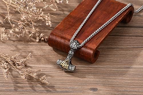 AllerPierce Nordic Viking Necklace Stainless Steel Thor Mjolnir Odin Raven Valknut Vegvisir Pendant Necklace Norse Viking Thor Hammer Amulet Jewellery for Men Women Gifts