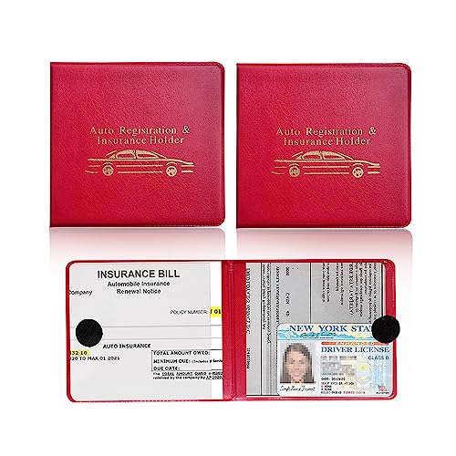 Ziciner Car Registration Insurance Holder, 2Pack Essential Auto PVC Card Document Glove Box Organizer with Velcro Closure, Universal Car Accessories for Men & Women (S-Gold/Red)