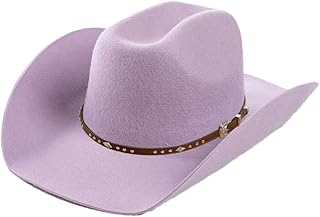 Sombrero de vaquero de fieltro de lana 100 % para mujer con cinturón de poliuretano y remaches, sombrero unisex de fieltro de ala ancha, color liso Panamá