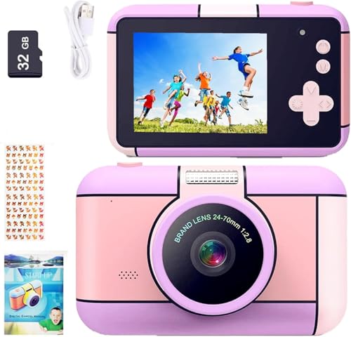 YunLone Appareil Photo pour Enfants, 24MP 1080P FHD Appareil Photo Numérique 2.4' Selfie Apareille Photo Video Caméra avec 32G Carte, Zoom, Cadeaux pour Garçons & Filles de 3 4 5 6 7 8 9 10 11 12 Ans