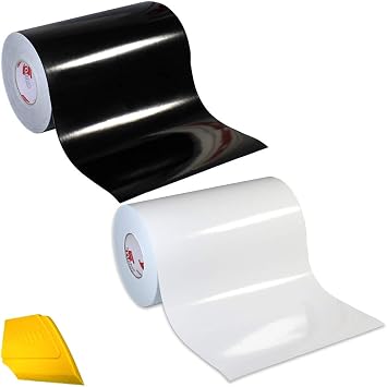 ORACAL 651 2 Color Combo Pack Adhesive Craft Vinyl 12 Inches x 3 Feet Roll Bundle Including Hard Yellow Detailer Squeegee Gloss White/Gloss Black