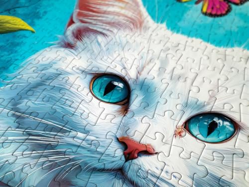 1000 Piece Jigsaw Puzzle for Adults - White Cat in Flower Garden, Kitten & Butterflies | Matte Anti-Glare Finish | Fun & Challenging Puzzle | 27x19 in | Unique Gift | Enjoy - image 7