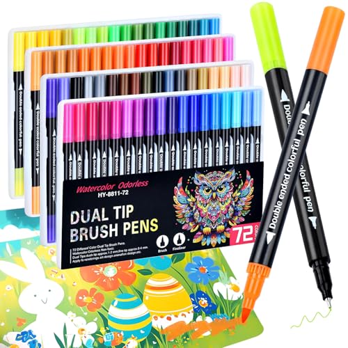 72 Colors Markers, Fine Tip and Brush Tip Coloring Markers Set for Artist Adults Colors Illustration, Dual Marker s Brush Pens Kit for Adult Coloring Book, School Supplies, Drawing Art DIY Crafts