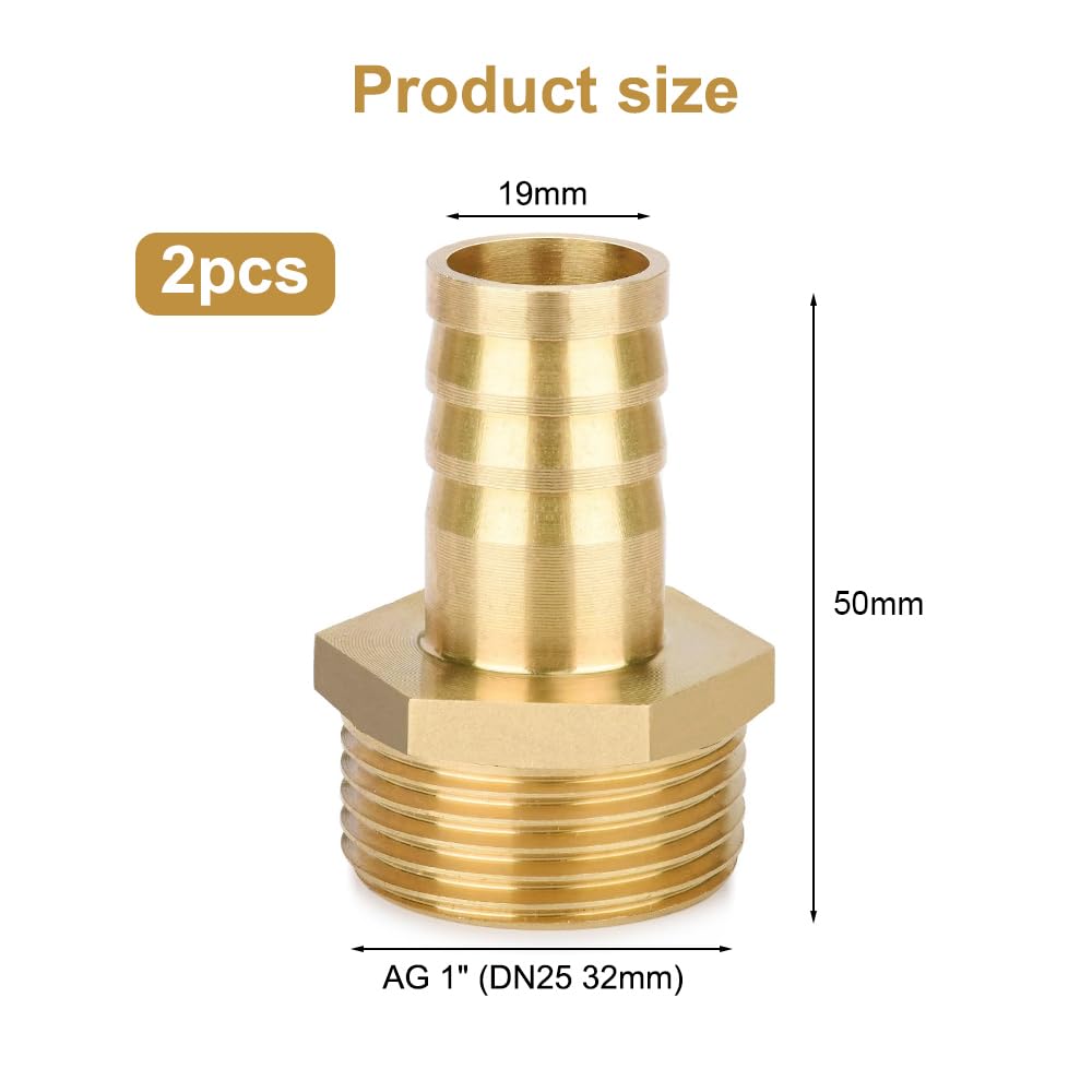 2er-Set Messing-Schlauchtülle G1 1/4 Zoll AG X 38mm – Inkl. Schlauchschellen & Dichtband, Für Garten- & Wasserschläuche